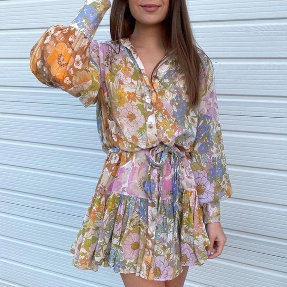 🎀 RUFFLE DRESS BOHO CHIC PASTEL MINI FLORAL FLOWER BOHEMIAN LAYER PRETTY CUTE - Picture 15 of 15